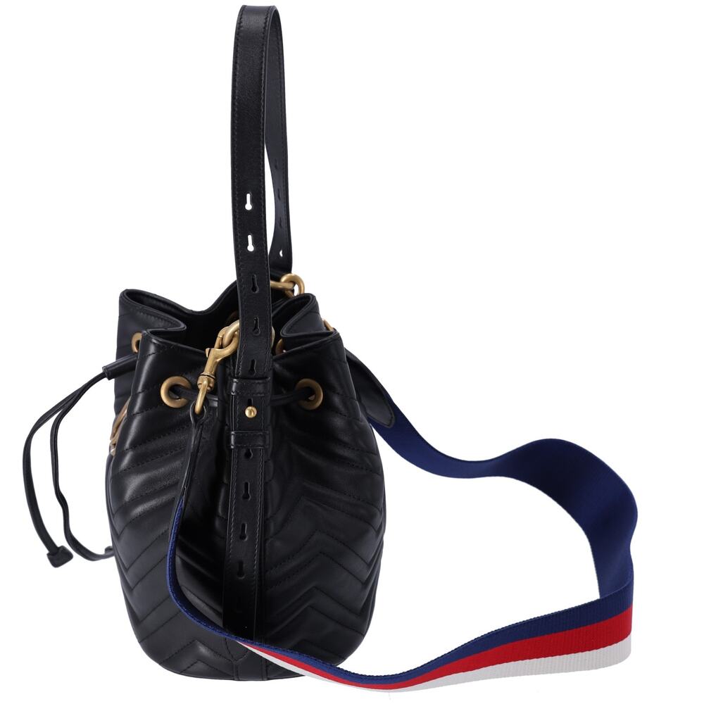 GUCCI GG Marmont Shoulder Bucket Bag 476674 Black Leather - Picture 2 of 9